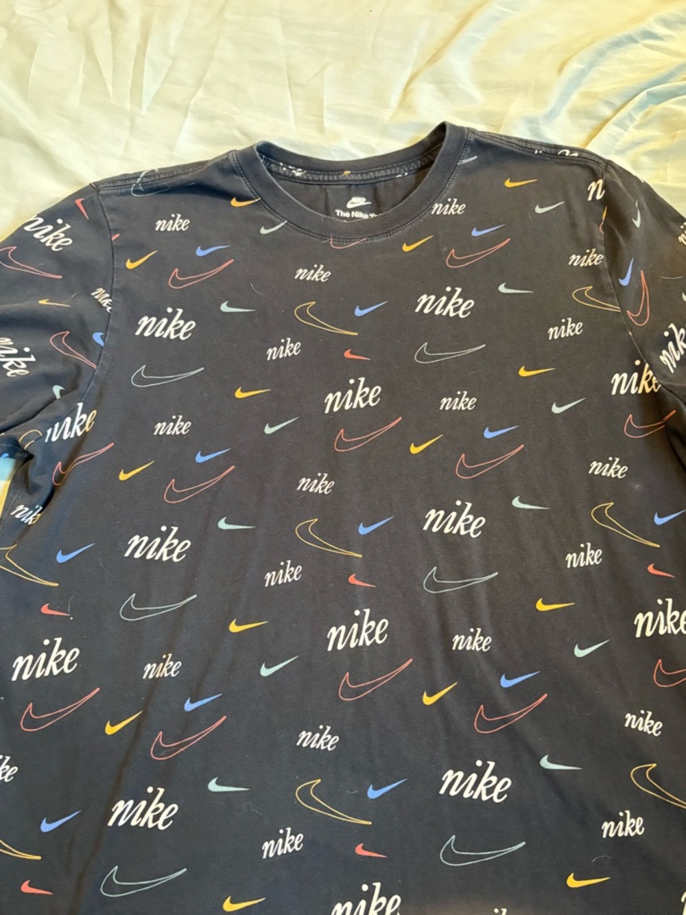 Nike Multicolor Swoosh and Logo Print Short Sleeve Tee - Black
